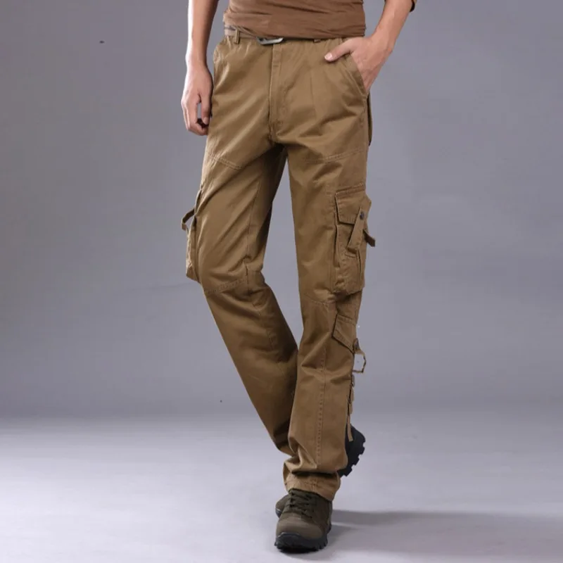 Pantaloni kaki Uomo Abbigliamento da lavoro Autunno Inverno Multi tasche Pantaloni cargo dritti per uomo Pantaloni larghi multitasche Moda più economica