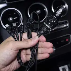 Caricabatteria da Auto con strass 5V 2.1A adattatore USB per Auto a doppia porta ricarica rapida con cavo di ricarica 3 In 1 decorazione per Auto Bling per le donne