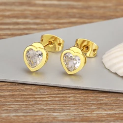 Nidin New Trendy Classic Design Heart Shape Charm Stud Earrings For Women Shiny Crystal Zircon Ear Jewelry Birthday Party Gifts