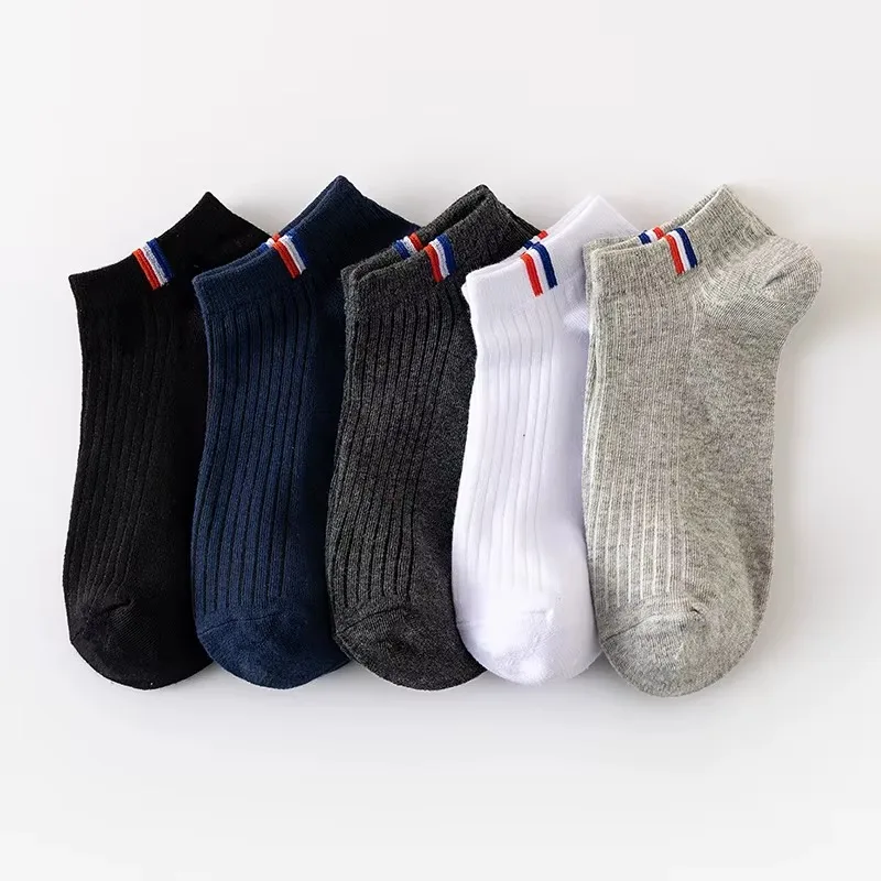 5 Pairs Of Thin Summer Blending Boat Socks Plain Color Mens Casual Socks Breathable Sweat Absorbing Calibration Socks image 2