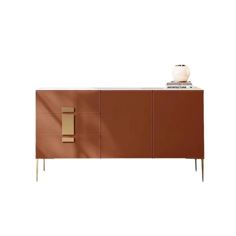 

High-end, Italian, light luxury, against the wall, saddle leather, side cabinet, chest of drawers