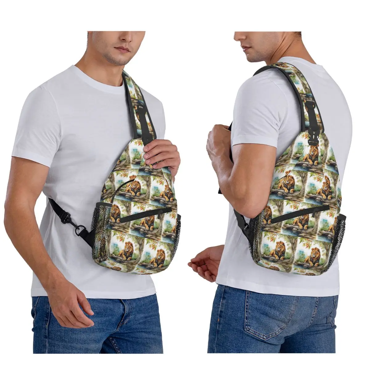 A Lion In A Forest Chest Bag Men Sling Crossbody Backpack Chest Bag Travel Hiking Daypack Shoulder Bag