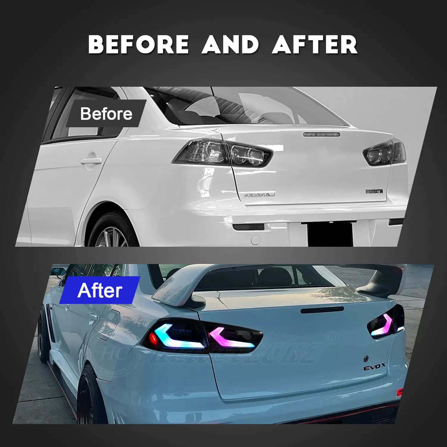 RGB LED tail lights for Mitsubishi Lancer EVO X  2008-2022 with Sequential Turn Signal,Full Led Rear Lamp