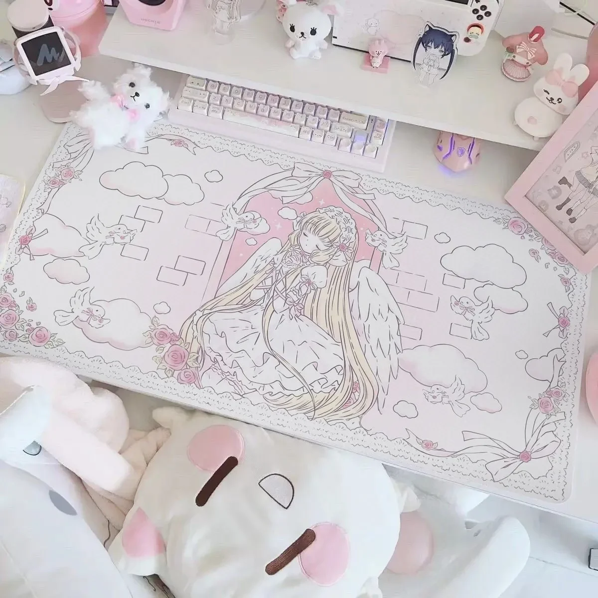

Cute Angel Girl Bow Pu Leather Mousepad Office Desk Mat Mouse Pad Computer Speed Type Carpet Mat Player Laptop Keyboard Cartoon