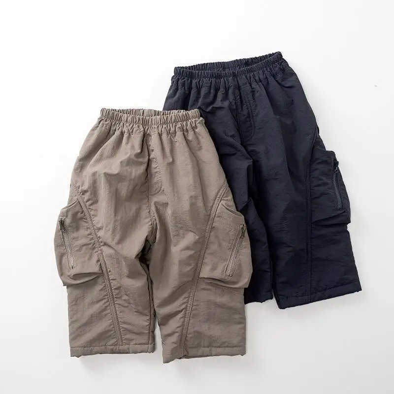 

2025 Winter New Children Cargo Pants Boys Girls Plus Velvet Thick Warm Pants Baby Casual Pants Kids Fleece Trousers Kids Clothes