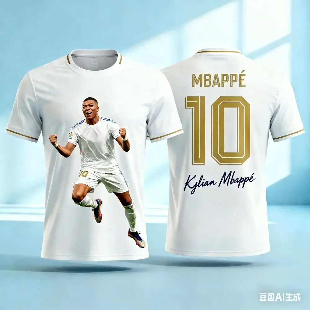 Camiseta deportiva familiar con estampado 3D de Mbappé para el verano, holgada y cómoda, adecuada para uso al aire libre
