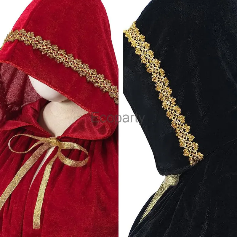 7 Colors Adult Halloween Velvet Hooded Cloak Red Medieval Witch Wicca Vampire Costume Men Women Purim Carnival Party Cape Coats