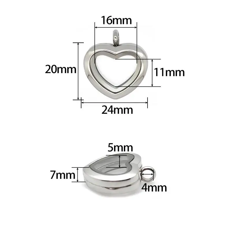 จี้ล็อกเก็ตรูปหัวใจแบบลอยตัว ขนาด 25 มม. 30 มม. 1 ชิ้น ทำจากสแตนเลสสตีล พร้อมแม่เหล็กและกระจก สำหรับทำสร้อยคอและเครื่องประดับ