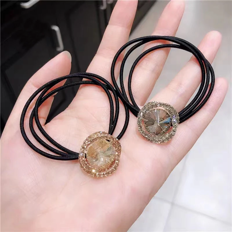 New Fashion Korean Style Alloy Glass Hair Rope For Girl Women Headbands Shining Crossed Torus Ponytail Elastic Hair Ties