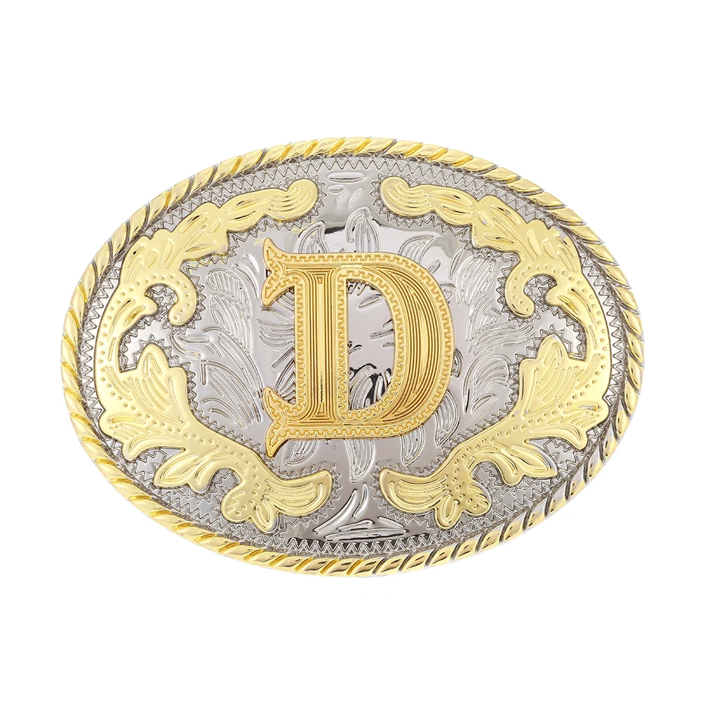 Western Belt Buckle Initial Letters ABCDEFG to Y-Cowboy Rodeo Gold Large Belt Buckle for Men and Women