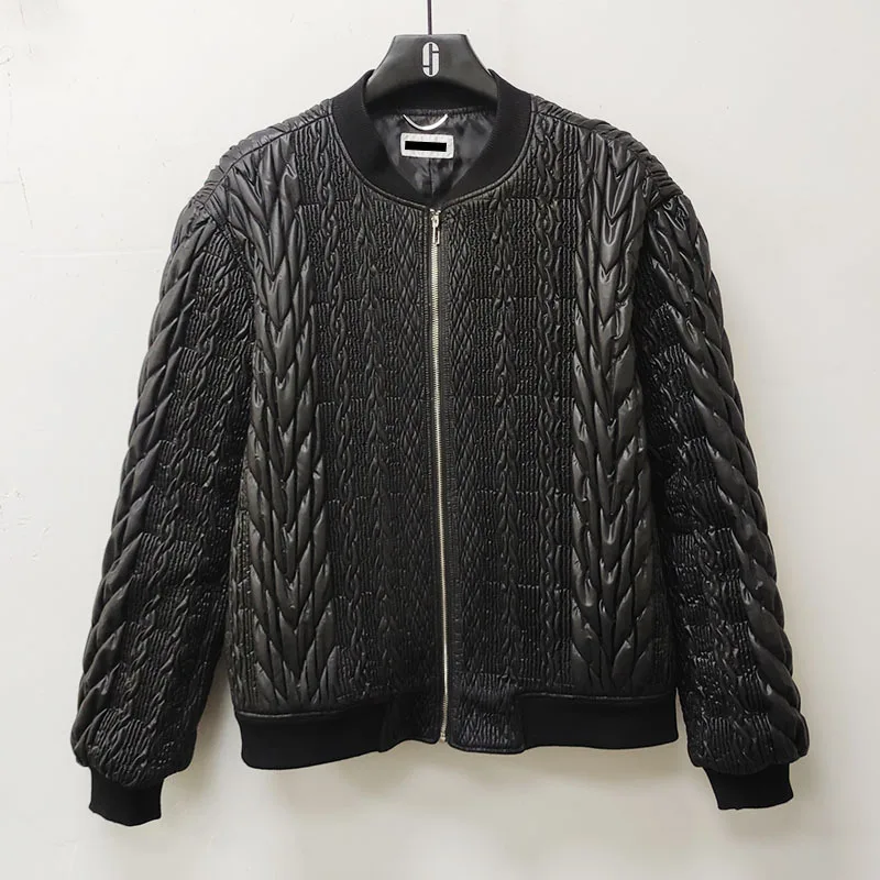 [BOMP] Autumn Winter New Twist Quilted Short Striped Cotton Bomber Jacket New Fashion