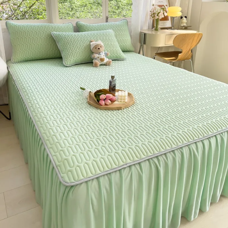 Princess wind ice silk latex mat bed skirt three-piece summer single soft mat bed sheet air conditioner mat machine washable