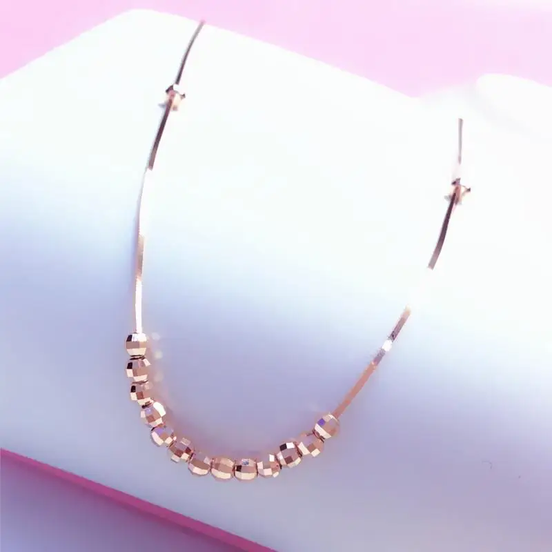 585 purple gold plated 14k rose gold small bead soft chain neckalce for woman charm classic creative party jewelry pendant gift