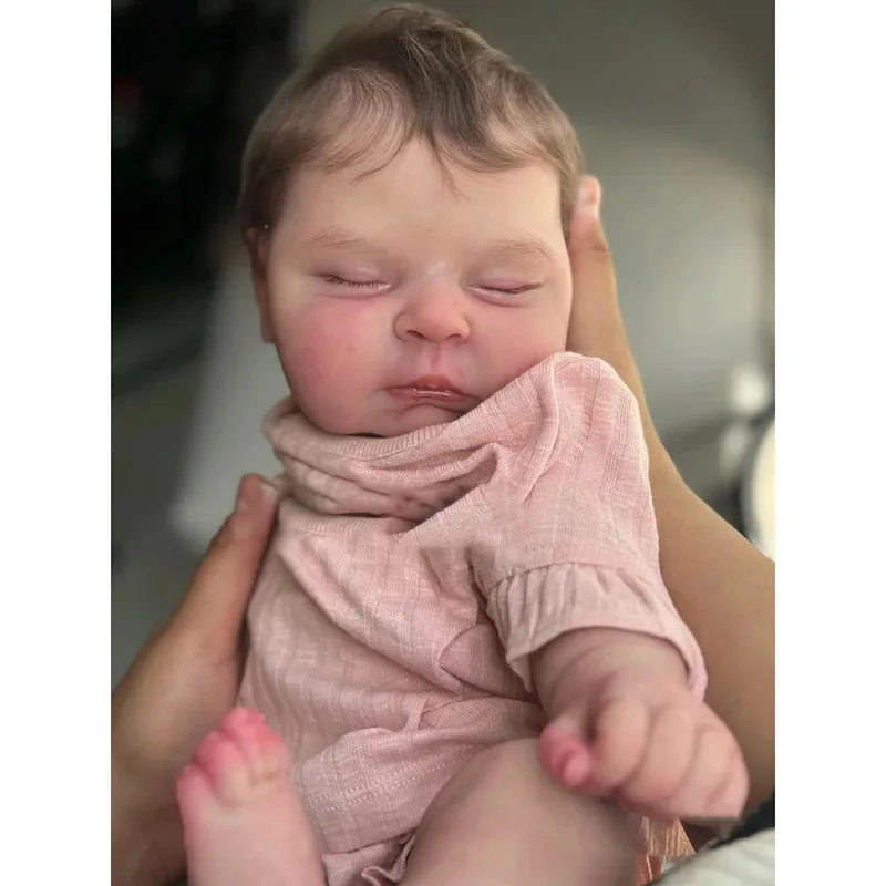 48cm Cute Reborn Sleeping Baby Doll Girl Peaches with Hand-Rooted Brown Hair Soft Siliconen Reborn