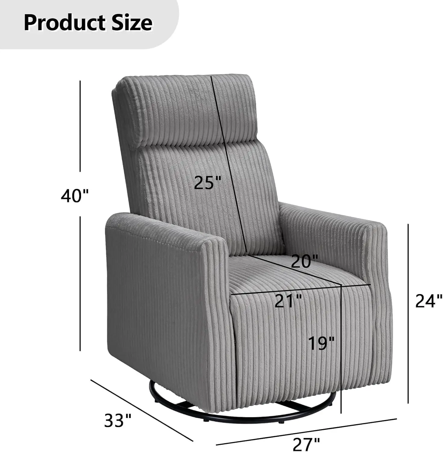 Swivel Accent Chair, Swivel Rocking Chair Nursery Chair, Corduroy Chair with High Back, Accent Chairs with Arms, Comfy Single