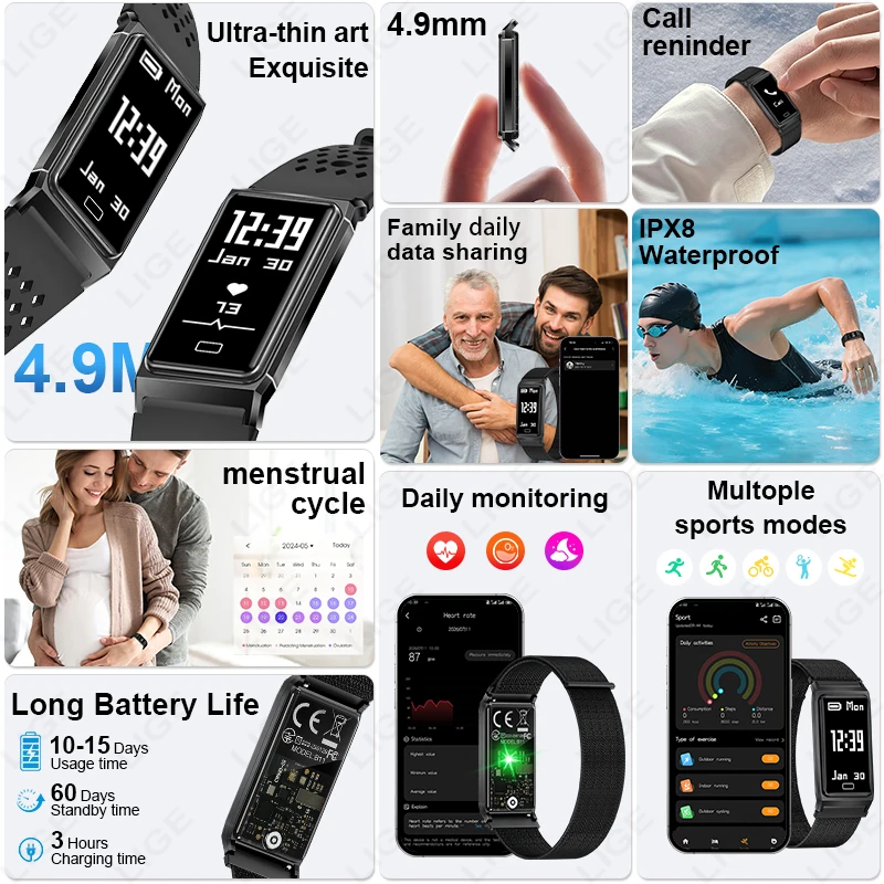 2026 New Smart Bracelet Health Tracker Sleep Heart Rate Monitor Sport Band Smart Watch 1ATM Waterproof Smartwatch For Men Women