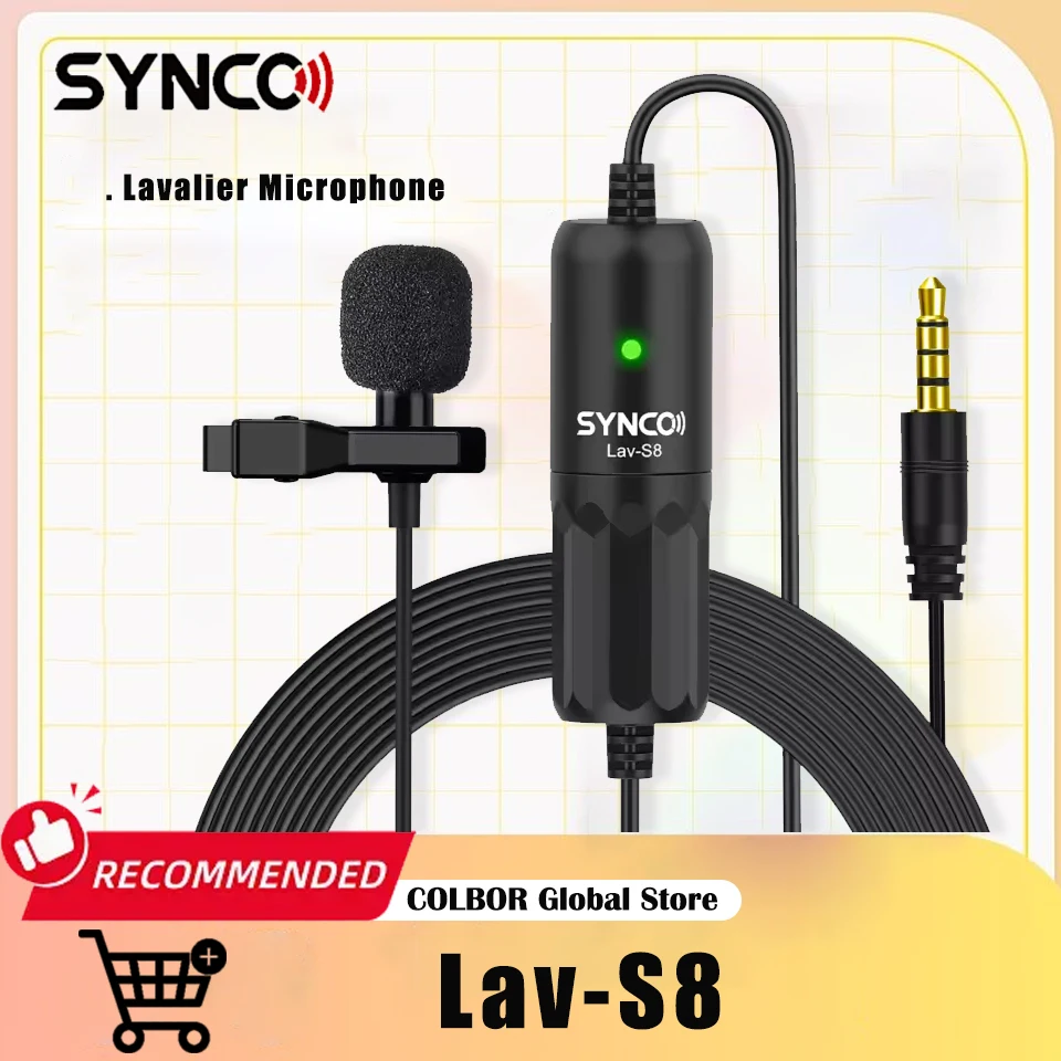 ميكروفون Synco Lav-S8 Lavalier بمشبك متعدد الاتجاهات وطية صدر السترة لتقليل الضوضاء والزوج التلقائي