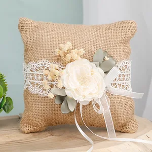 Linho Casamento Flor Menina Cesta Com Anel De Seda, Almofada De Pétala, Cesta De Doces, Ornamentos Rústicos, Decoração De Mesa De Festa 8 principais vendas cesta de petalas de casamento - №7