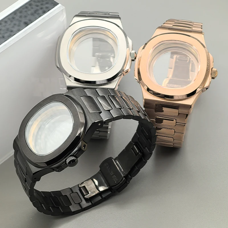 

40mm Nautilus Watch Case NH35 Case Sapphire Crystal Glass Fit for NH35 NH36 4R35 7S Movement Transparent Back Cover Refit Parts