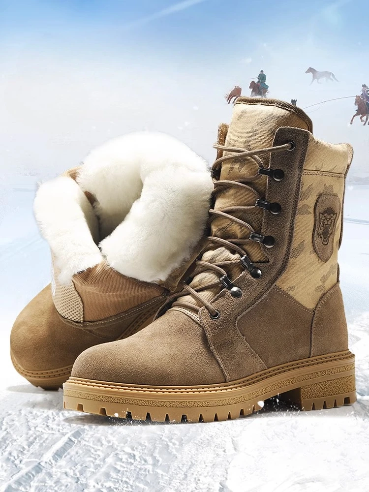 Russian Outdoor Cold-Resistant Snow Boots Men Thickened Warm Plush Work Boots Genuine Leather Large Size Anti-Slip Winter
