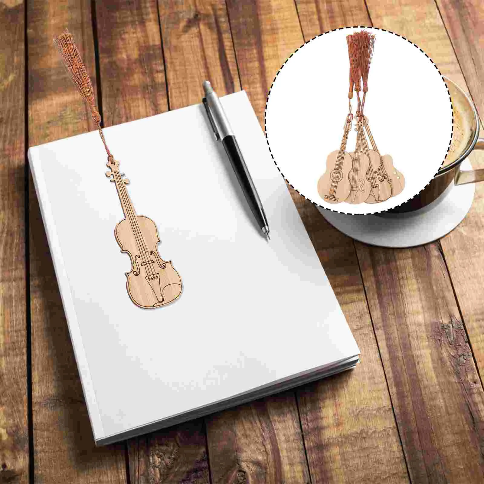 Pendant Bookmark Instrument Guitars Creative Tassel Reading Bookmarks Bamboo Travel