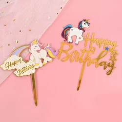 Acrylic Cake Topper Happy Birthday Cake Decorations For Baby Shower Mermaid Unicorn Party supplies Wedding Dessert