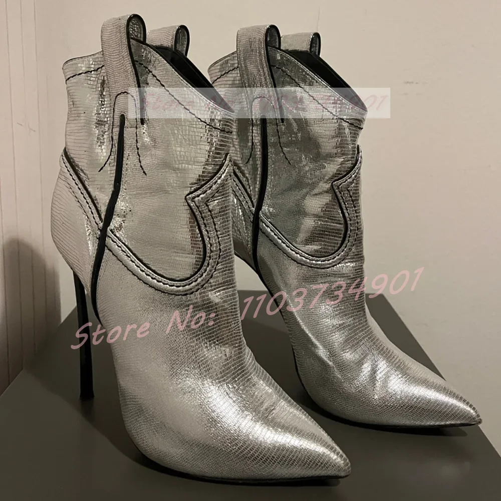 

Strange Style High Heels Short Boots Women Fashion Shiny Leather Pointy Toe Slip-On Ankle Boots Ladies Punk Nifty Stiletto Shoes