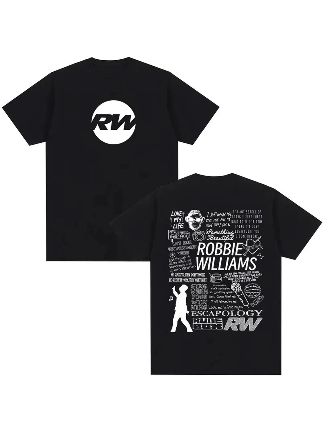 Robbie Williams RW Tour Album Merchandise T-Shirt Unisex Harajuku Style Short-Sleeve Crew Neck Pure Cotton Streetwear