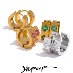 Yhpup Exquisite Pink Green White Cubic Zirconia Stainless Steel Round Chic Hoop Earrings Women High Quality Waterproof Jewelry