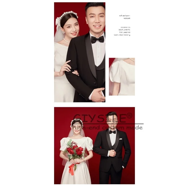 GIYSILE Customized White Round Neck Short Sleeve Light Wedding Dress Simple Temperament Satin Hepburn Style evening dresses