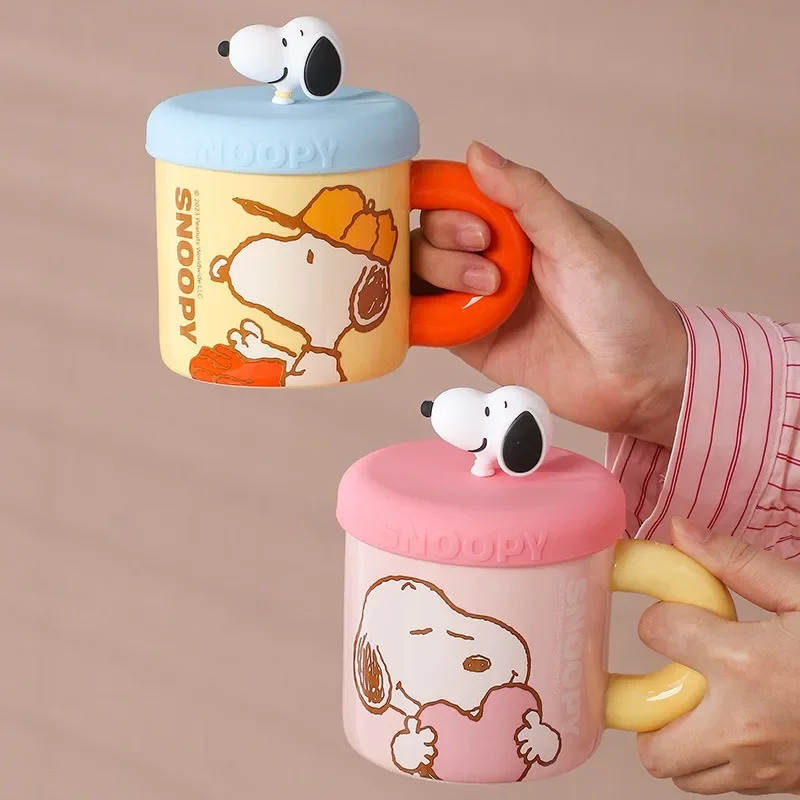 

Snoopys High Appearance Level Ceramic Mug with Lid Cute Cartoon Coffee Cup Household Couple Water Cup Milk Cup for Home Office