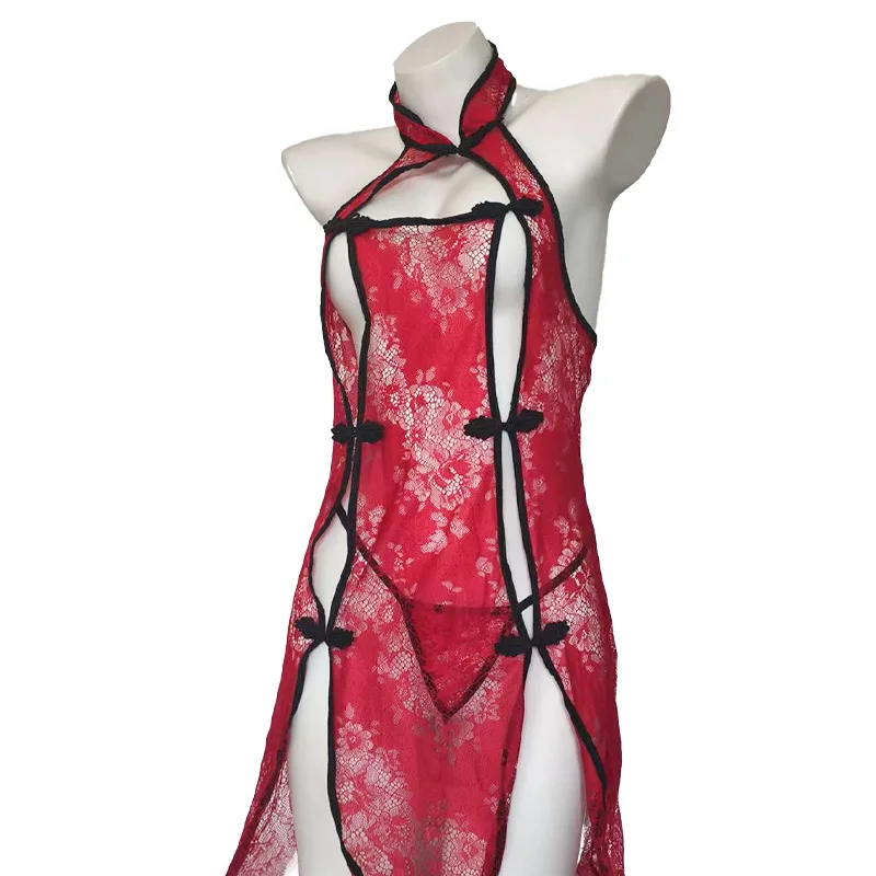 Ladies' Erotic Lingerie Pure Desire Sexy Sleepwear Bed Wear No Take Off Set Erotic Uniform Tempting Retro Cheongsam