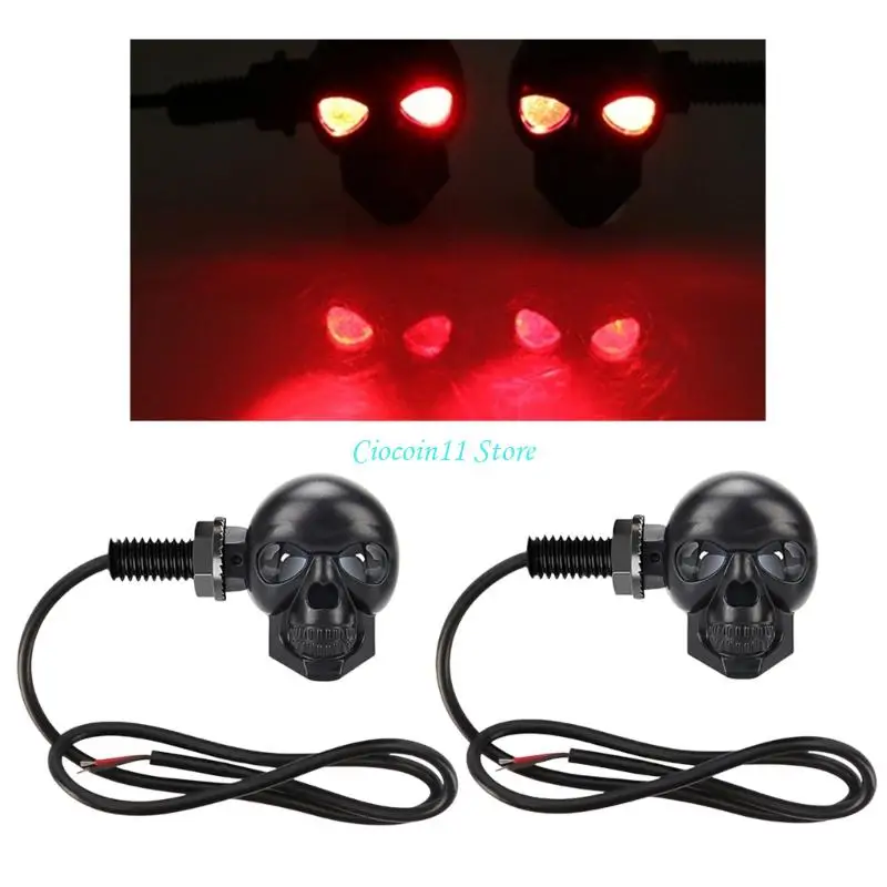 Y1UB Wiring Motorcycle Skull Light Pair, 12V LED Screw Mount Lamp Set for Custom Bike Lighting Road Use