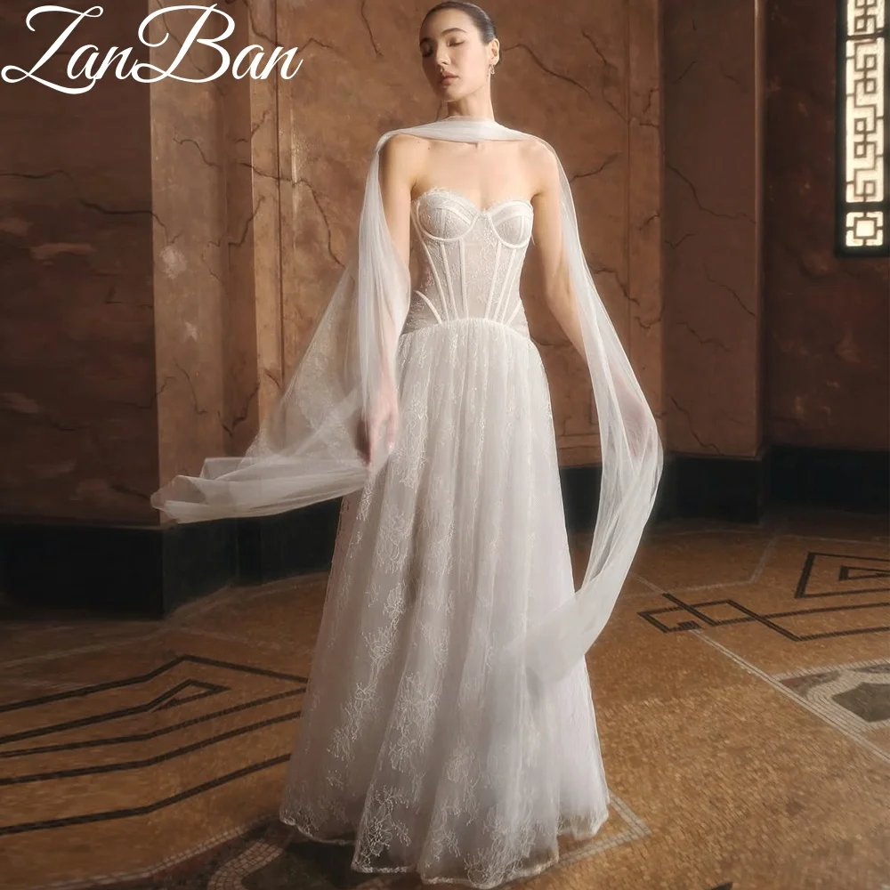 ZanBan 2026 New Arrivals Modern Sweetheart Sleeveless Lace A-Line Wedding Dress Bridal Gown Floor-Length Corset Vestido De Novia