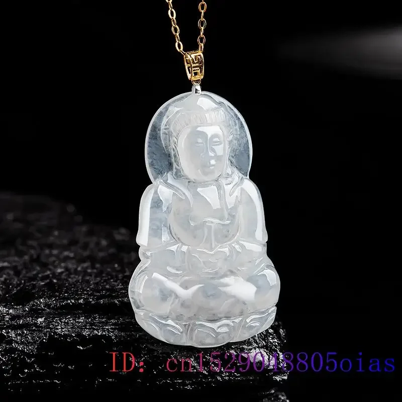 Burmese Jade Guanyin Pendant Jewelry Gemstones Men White Necklace Emerald Jadeite 925 Silver Pendants Natural Talismans Charms