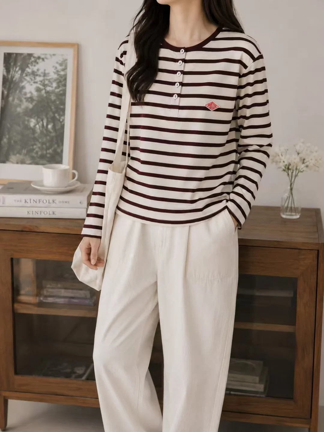 DANTON Japanese-style color-block striped crew neck short-sleeve T-shirt, unisex, casual and versatile for everyday wear