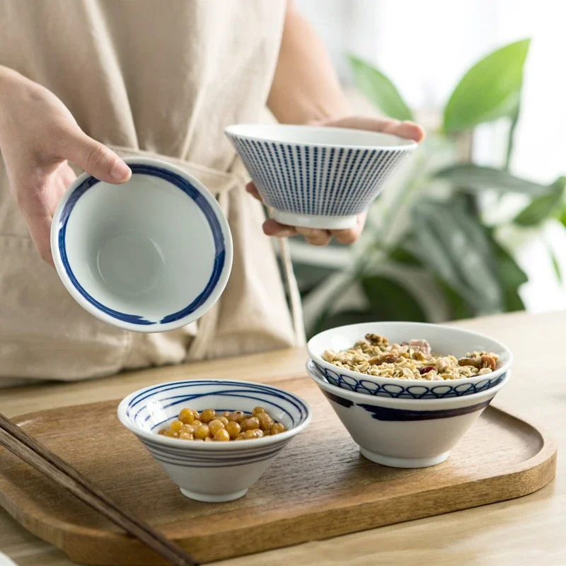 LingAo-cuenco de sopa de cerámica japonesa de alta temperatura, color bajo vidriado, ensalada y arroz