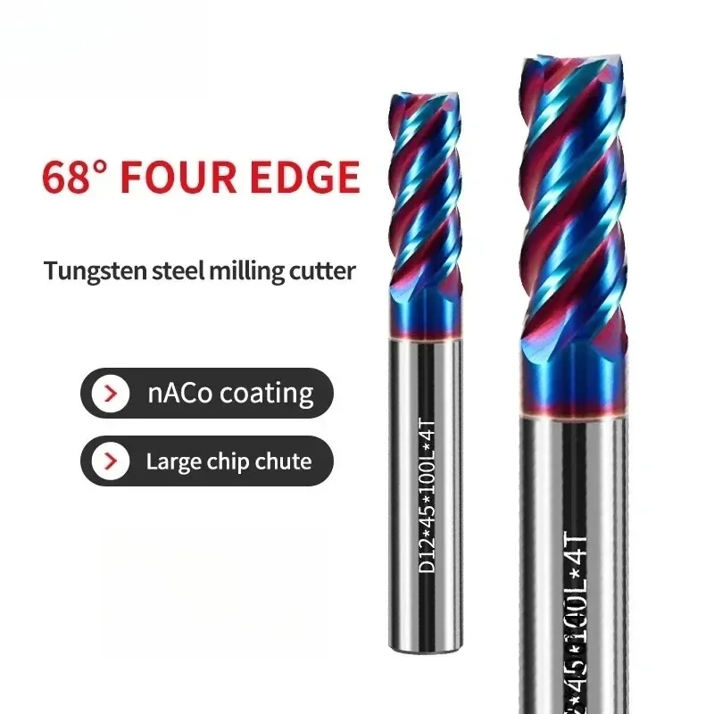 

TG CNC Milling Cutter 68° 4 Flute Tungsten Steel Milling Cutter Hard Alloy Milling Cutter Length 50-150mm