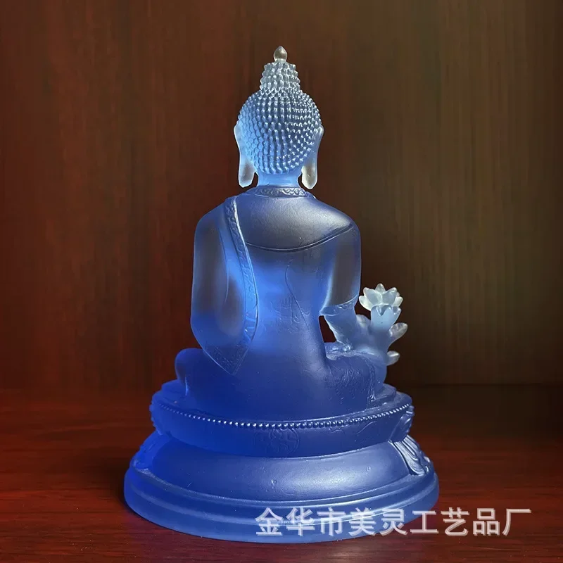 FX-17   Medicine Buddha Statue Home Temple Water Glazed Resin Craft Ornament Blue Tathagata Buddha