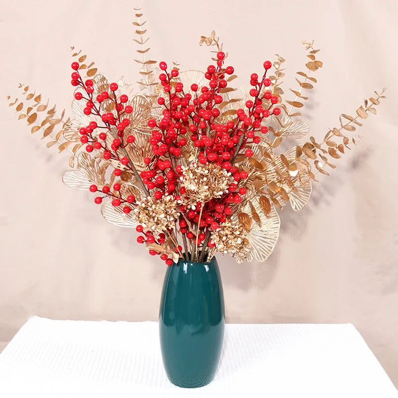 64CM Artificial Gold Eucalyptus Leaf Spring Festival Fun Bucket Home Wedding Decoration Embroidery Ball Artificial Flower