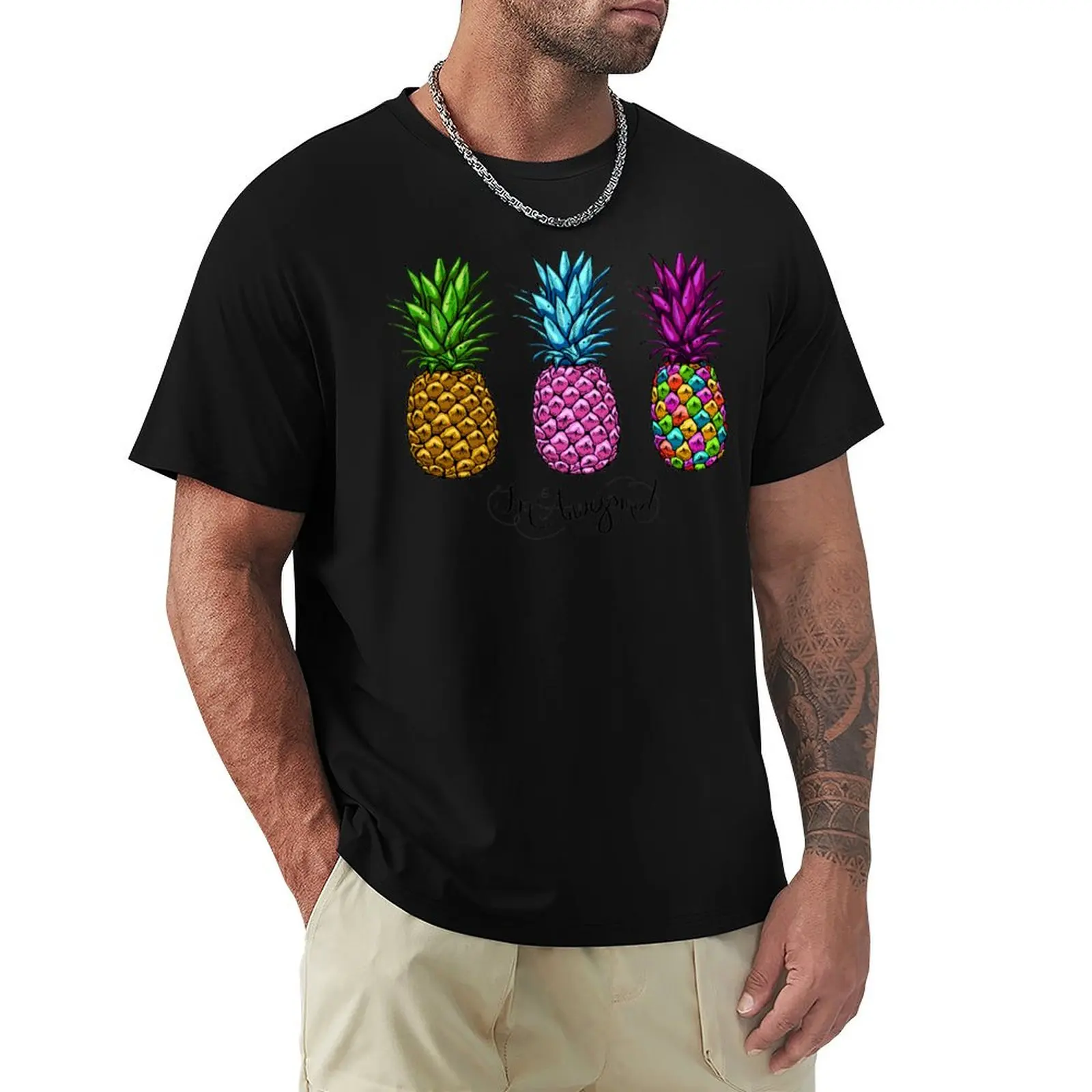 three multicolored pineapples, lettering awesome T-Shirt customs design your own vintage t shirts new edition Men's t shirts