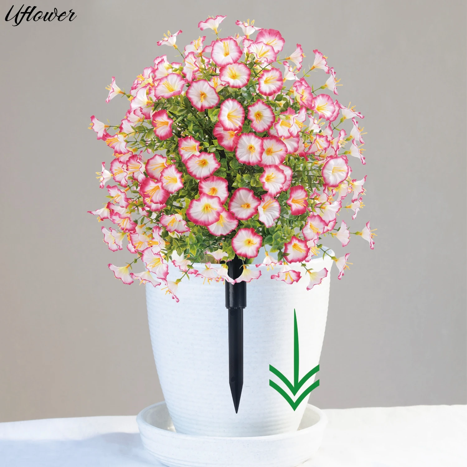 Uflower 1/2個入り UV耐性のある人工朝顔の花ボール、杭付き、低木、植物、庭、ポーチ、パティオ、家の結婚式の装飾