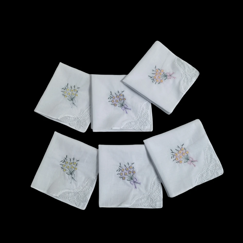 10.8 inches/28cm pure cotton white cloth embroidered fashionable women's handkerchief home decoration wedding supplies thin sing