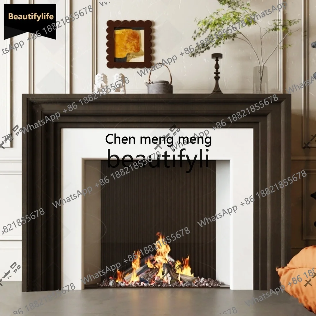 Z183 French Vintage Style Solid Wood Fireplace Mantel American Wabi-Sabi Entryway Cabinet Simple Decorative Cabinet