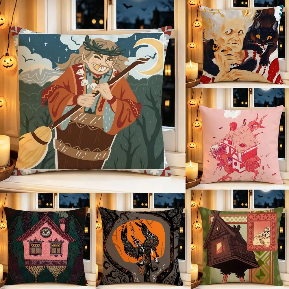 Folklore Baba Yaga Cushion Cover Pillow Short Plush Scary Creepy Cushion for Living Room Sofa Halloween Holiday Gift