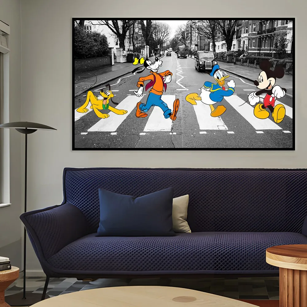 مينيسو ديزني شخصيات كرتونية ميكي ماوس دونالد داك جوفي بلوتو الجدار ملصق فني قماش اللوحة غرفة المنزل الديكور طباعة #3