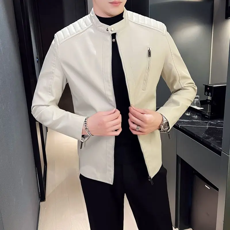 

Men's Leather Jacket Warmth Autumn Winter Flight Motorcycle Fashion Casual Slimming Mid-Youth Leather Coat Zipper Closure