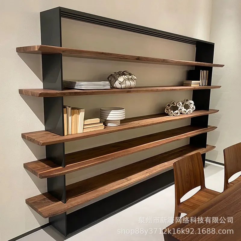 wrought iron solid wood bookshelf floor-to-ceiling multi-layer shelf against the wall living room office partition storage