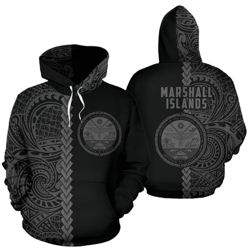 3D The Republic-of Marshall Islands Map Flag Print Hoodies Marshall Islands Emblem Graphic Hooded Sweatshirts Mens Pullovers Top