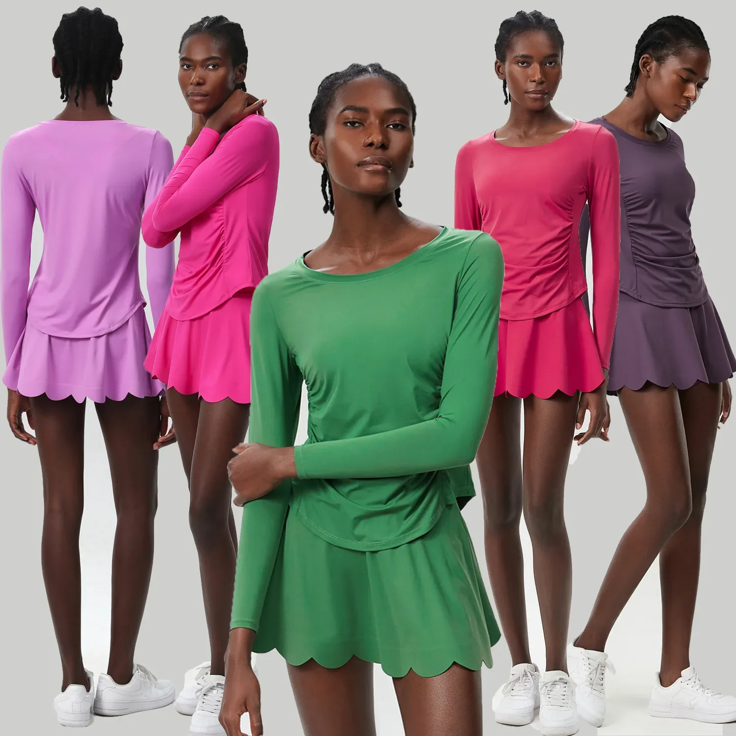 المرأة الصيف في الهواء الطلق بدلة الجري بلون تنفس ملابس رياضية قصيرة قطعتين اليوغا مجموعة الإناث تنورة التنس الصالة الرياضية الملابس